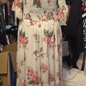 Floral Maxi Dress - White and Pink